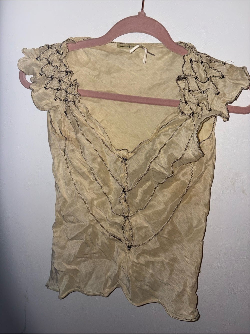 Ruffled V-Neck Women's Top in Light Beige